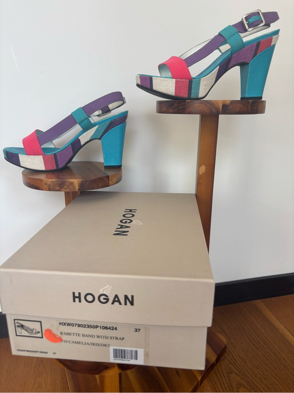 Hogan Multicolor Canvas Platform Slingback Sandals Heels Size 37